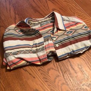 L multi colored button up